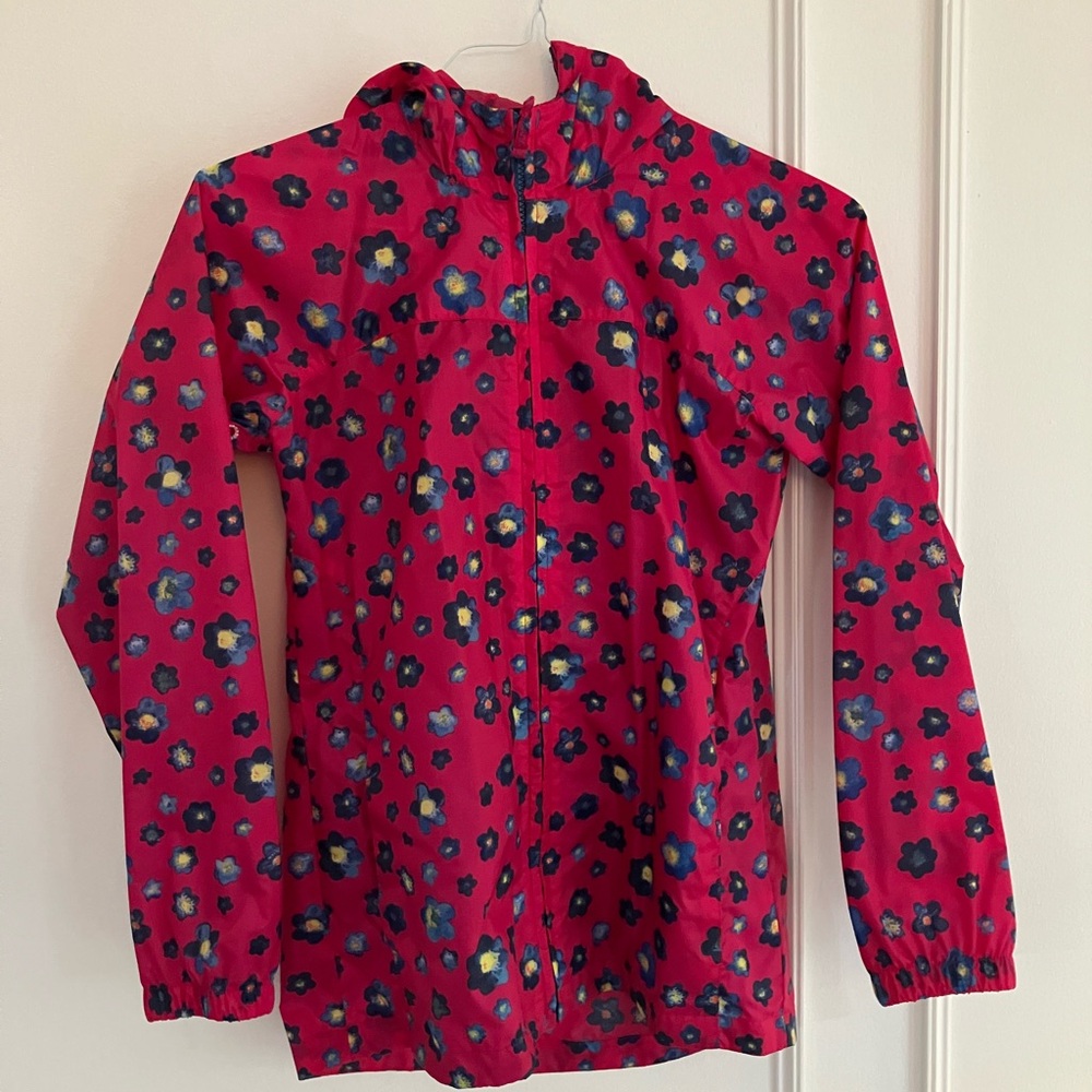 Lands' End Girls Pink Floral Rain Jacket - Packable
